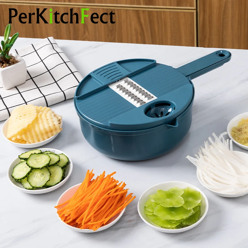 Vegetable Chopper Cutter Household Potato Slicer With Drain Basket Multi function Carrot Grater