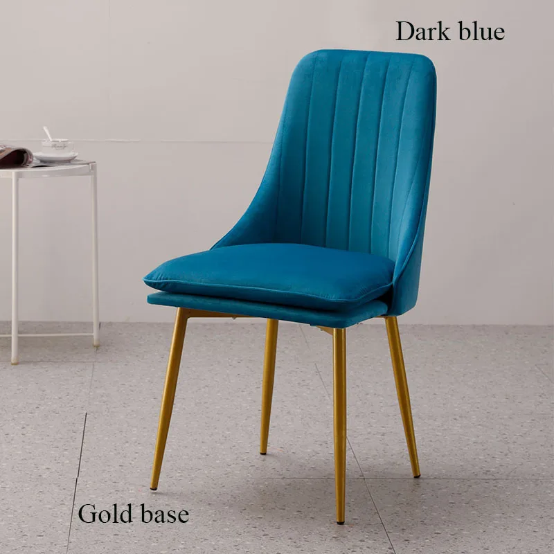 Gold base Dark blue Современный минималистичный губчатый бархат ресторанная мебель стул ресторан современный Pu китайский железный стул деревянный кухонный обеденный стул отдых - Цвет: Gold base Dark blue