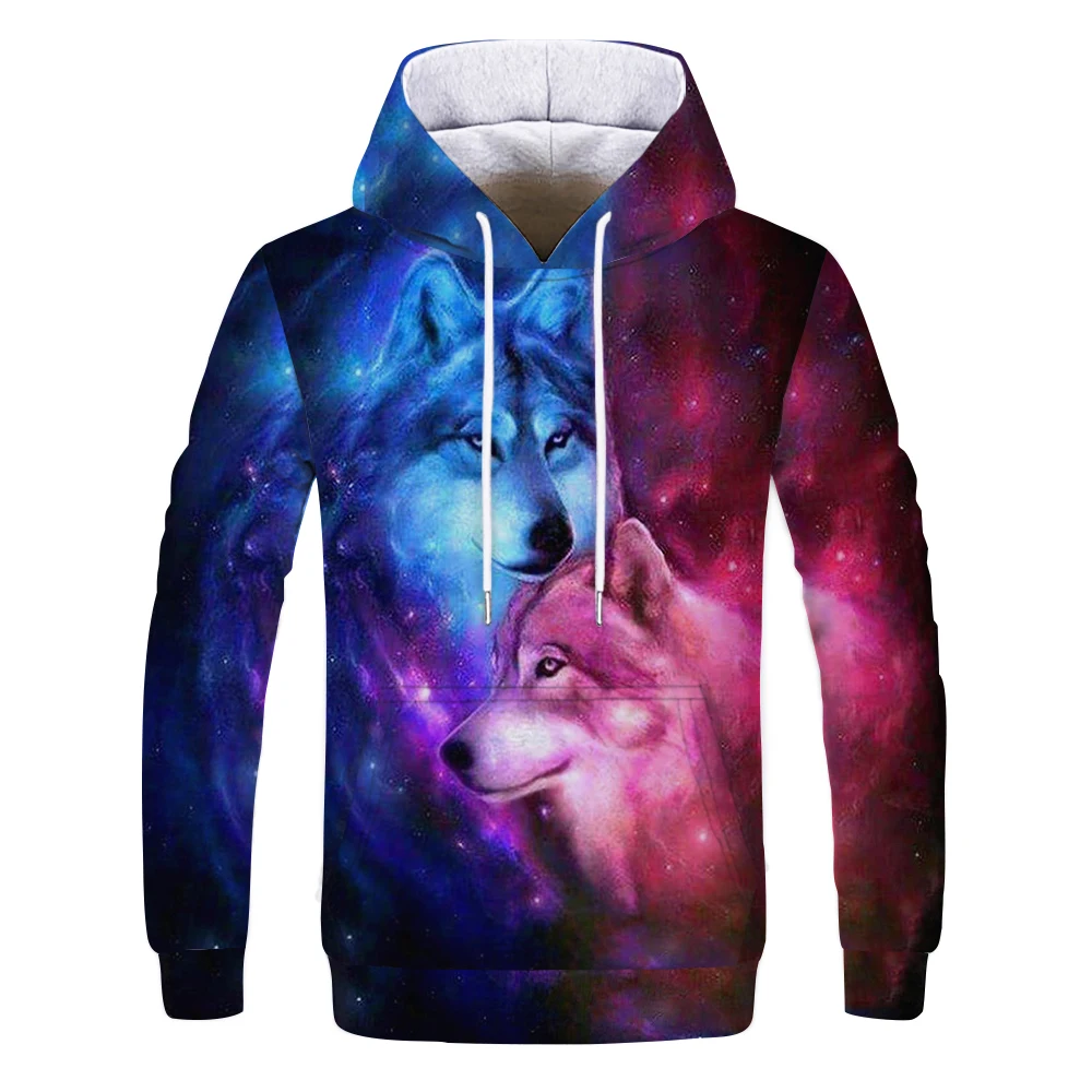 Волшебные цветные толстовки с капюшоном с изображением галактики волка для мужчин и женщин, модные осенне-весенние пуловеры, свитшоты для мужчин, 3D спортивный костюм - Цвет: 1187
