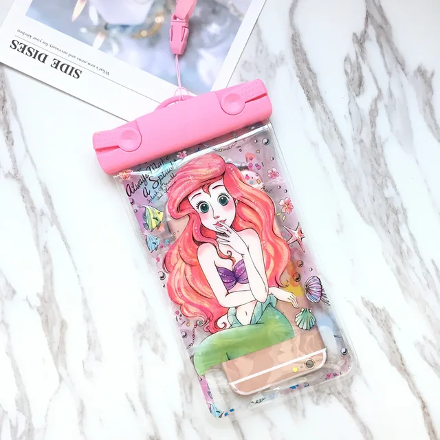 Mermaid Mickey Minnie SUP Waterproof Mobile Bags with Strap Dry Pouch Cases Cover for iPhone X 7 8P Samsung S9 S8 Snowproof Case 1