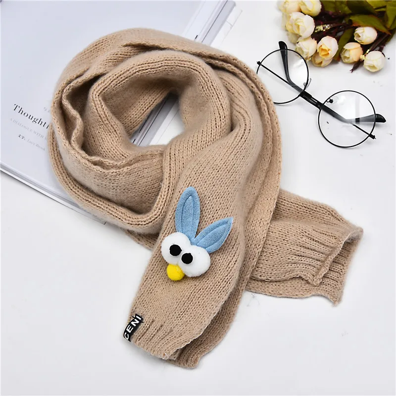 Rabbit Beige Вязаный шерстяной шарф для девочек и мальчиков; шарфы для детей; сезон осень-зима; шейный платок для детей; теплые аксессуары для улицы - Цвет: Rabbit Beige