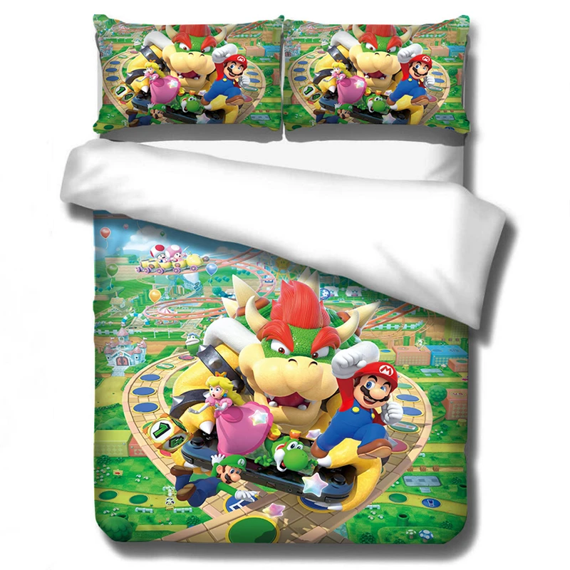 Постельное белье 3D Super Mario Bros. Детский комплект, милый мультяшный персонаж, напечатанный пододеяльник, набор постельного белья, постельное белье, Твин, полный, королева, король