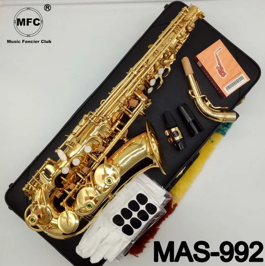 

Музыка любитель клуб альт-саксофон MAS-992 золотой лак с Чехол альт Саксофон альт Лигатура мундштука тростник шеи музыкальный инструмент