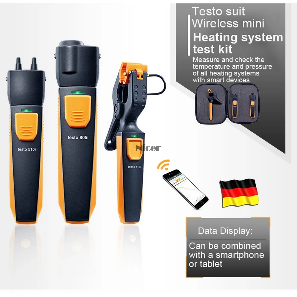 Testo 0563 0004 смарт-зонды нагревательный набор со смартфоном измерение температуры давления потока газа 510i 805i 115i