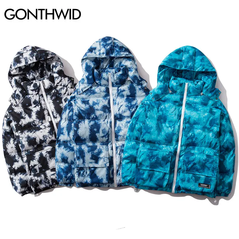 GONTHWID Tie Dye/толстая теплая парка со съемным капюшоном куртки хип хоп