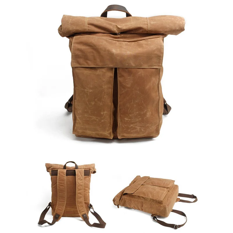 New Large Capacity Travel Backpack Bag Waterproof Oil Wax Canvas Laptop Backpack Vintage College Style Casual Youth School Bag