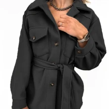 

Fall/winter New Style 2021 Long-sleeved Lapel Slim-fit Single-breasted Women's Fashion Bandage Pure Color Woolen Coat Women