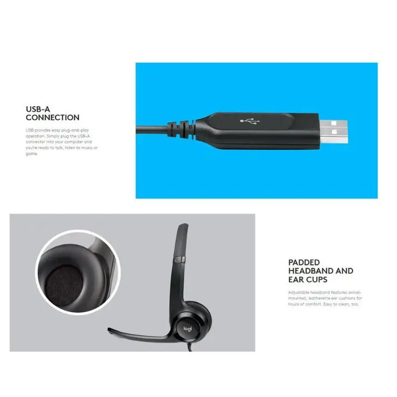 Проводные стереонаушники logitech H390 с usb-разъемом для наушников с функцией управления музыкой и микрофоном с шумоподавлением для ПК