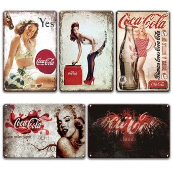 

Shabby Chic Pin Up Sexy Girl Cola Metal Poster Tin Sign Vintage Cola Poster Decorative Plate Retro Man Cave Bar Decor Wall Sign