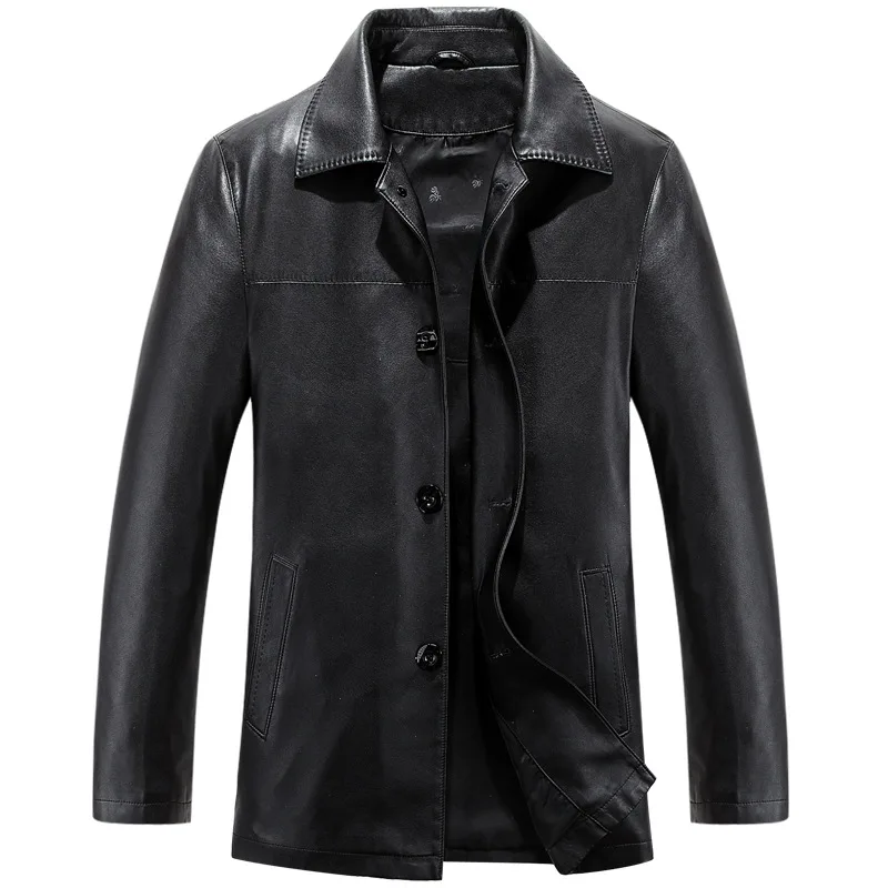 

Coat Middle-aged Suit Collar Leather Coat Men'S Wear Casual Slim Women's Leather Coat Mid-length Leather Jacket Men