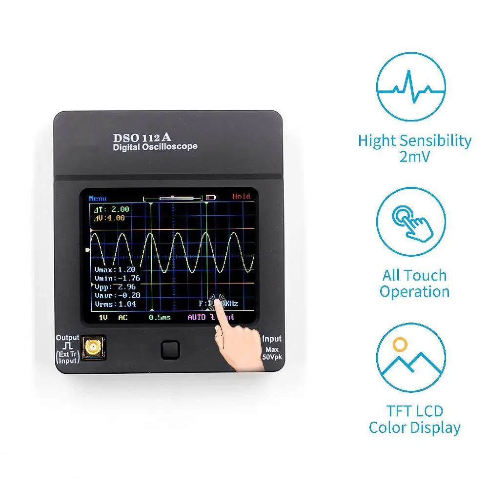 

DSO112A TFT Mini Digital Oscilloscope Touch Screen Portable USB Oscilloscope Interface 2MHz 5Msps