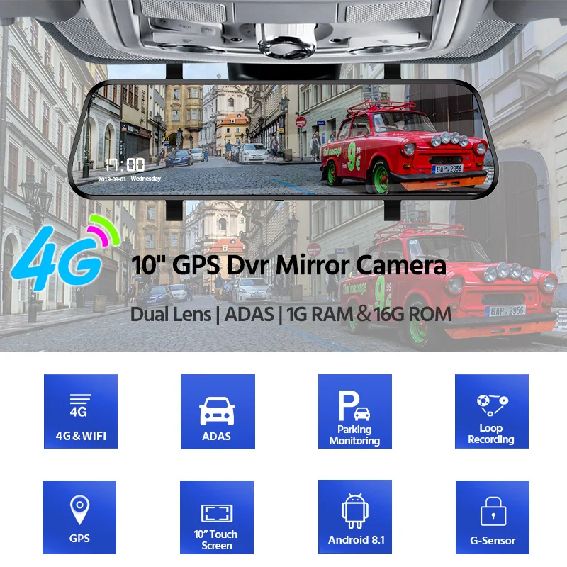  E-ACE Car Dvr 4G Android ADAS 10 Inch Rear View Mirror 2K Camera FHD1080P dash cam Video Recorder G - 4000286777979