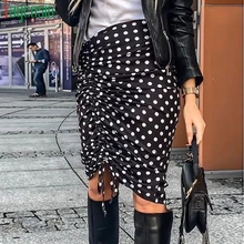 Повседневная юбка в складку Женская дышащая в горошек Повседневная Длинная женская юбка размера плюс с высокой талией на шнурке свободные вечерние юбки