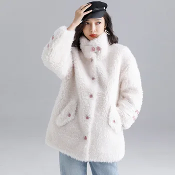 

Real Fur overCoats Winter Jackets Women s short Waterproof lamb sheep shearing Fur casual thick Warm 2019 white free ship