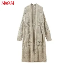 Tangada осень зима женский длинный кардиган с дырками цветочный свитер в Корейском стиле Топ с длинным рукавом Женский вязаный кардиган пальто JNA42