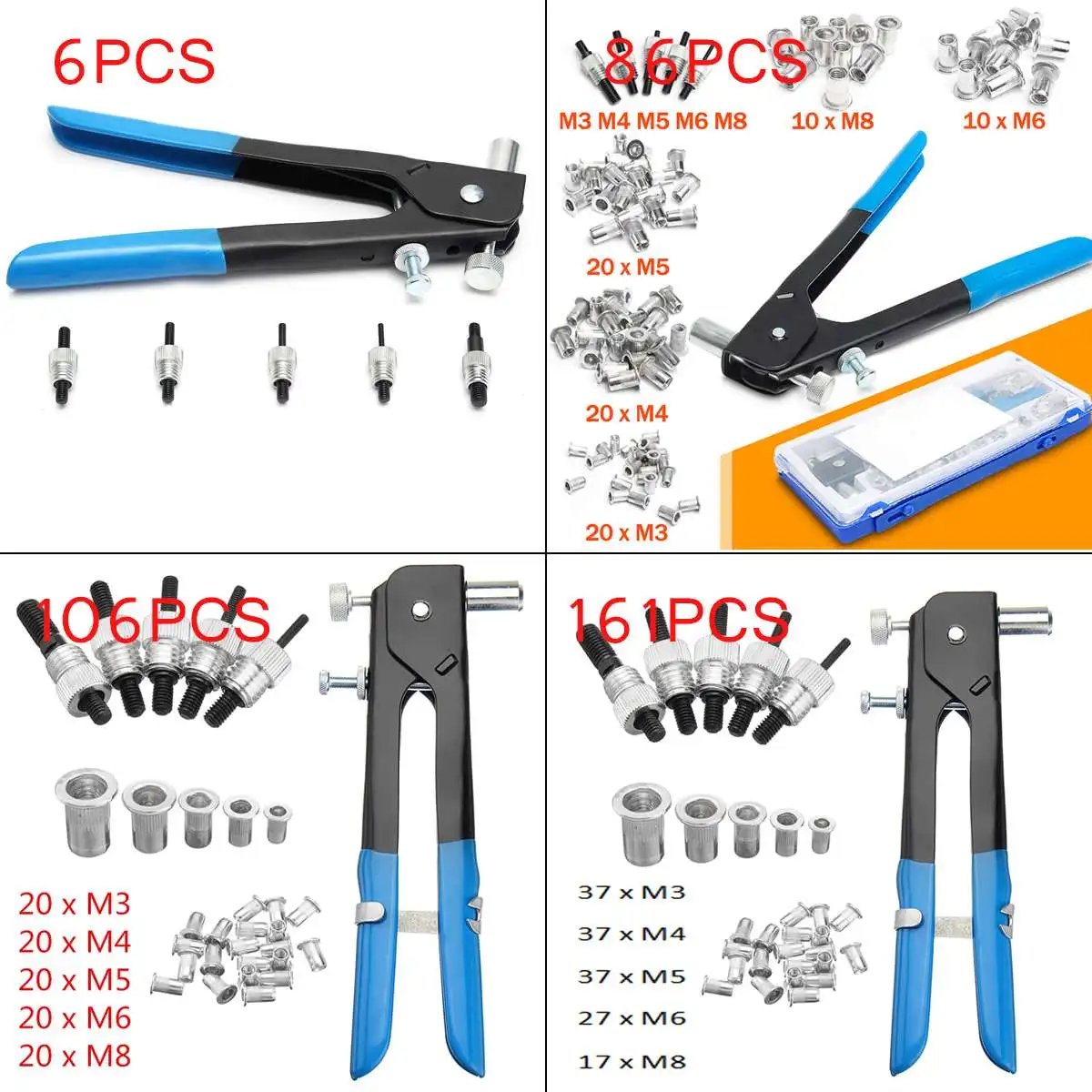 Заклепка инструмент клепальный пистолет с M3-M8 резьбовые заклепочные гайки ремонтный набор инструментов сверхмощный ручной инструмент набор для металла Деревообработка