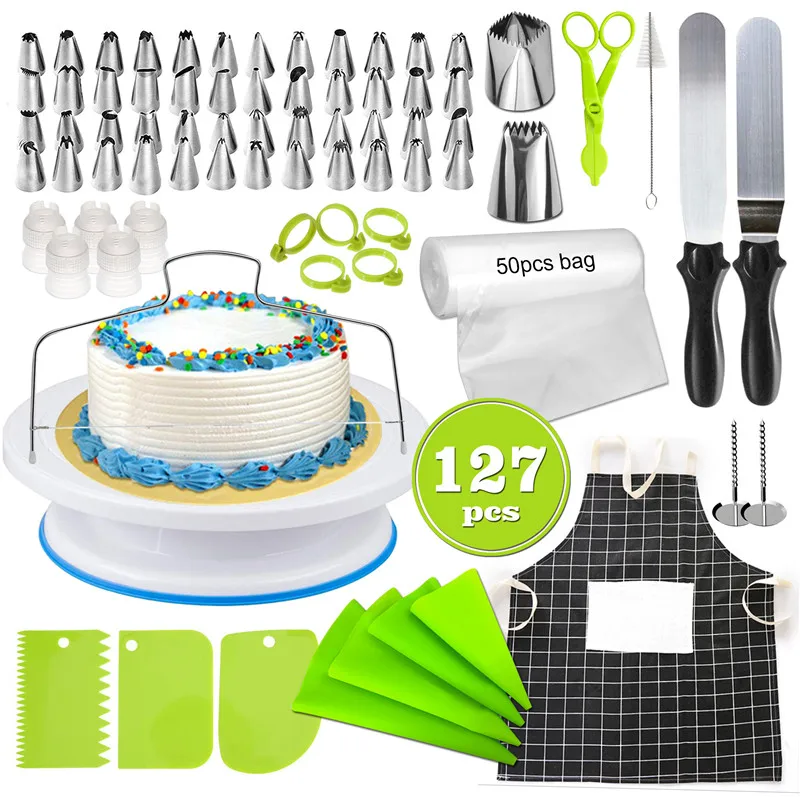

127pcs Cake Decoration Decorating Mouth Tool Baking Turntable Utensil Stainless Steel Plastic Cloth Cake Decoration Baking Kit