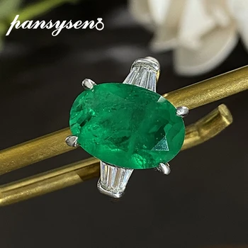 

PANSYSEN Vintage 100% Real 925 Sterling Silver Oval Cut Emerald Simulated Moissanite Gemstone Ring for Women Men Wholesale Gift