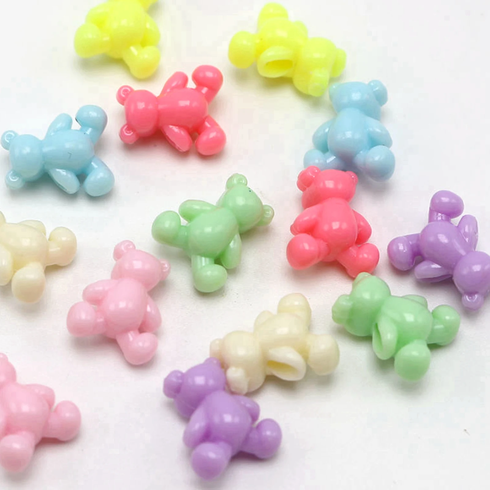 

100 Mixed Pastel Color Acrylic Cute Bear Beads 13X11mm