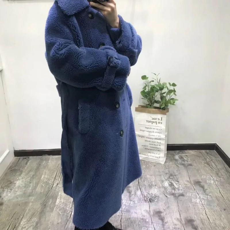 Abrigos Mujer Invierno корейское пальто из овечьего меха кожаные куртки шерсть мех зимняя женская Повседневная парка х-длинное пальто с поясом