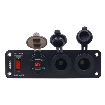 

3-Hole Switch Panel 12V Dual USB Charger RV Car Boat Marine Voltmeter Socket w/ automatic Power-off Switch Circuit Breaker