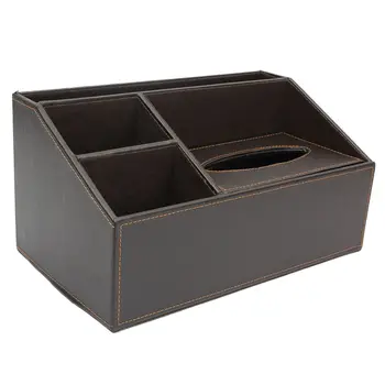 

Hot Multifunction Leather Desktop Storage Box Pencil Remote Control Stationery Holder Office Accessories Supplies Organizer Bins