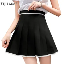JLI мая, Осенние однотонные плиссированные юбки с высокой талией для похудения, трапециевидная повседневная юбка выше колена в консервативном стиле, зимняя Офисная женская черная юбка