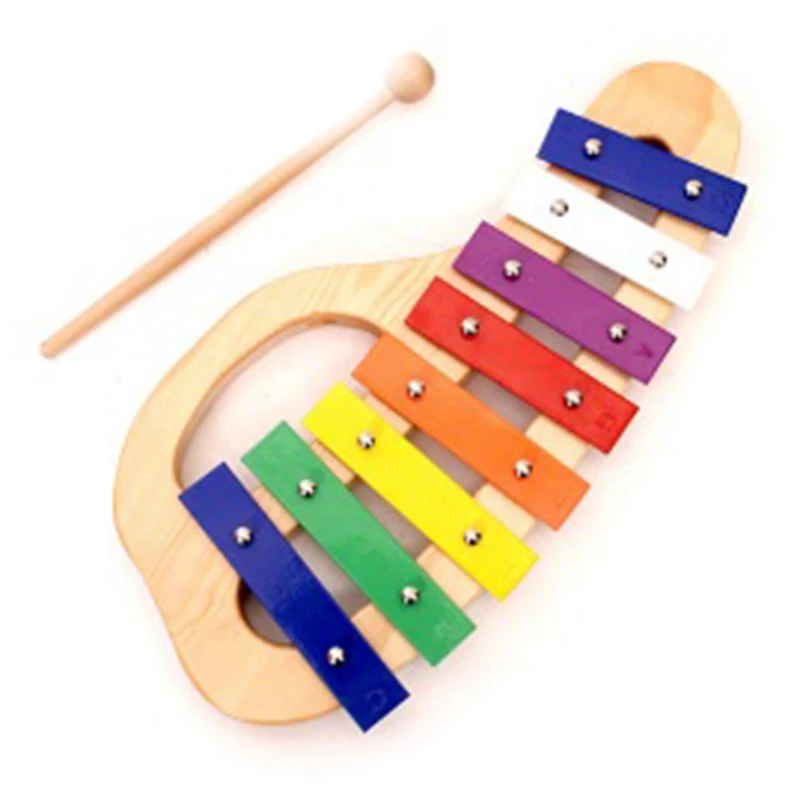 Hand Knock Xylophone Glockenspiel with Mallets 8 Tones Colorful Metal Bars Wooden Musical Instrument Preschool Educational Toy