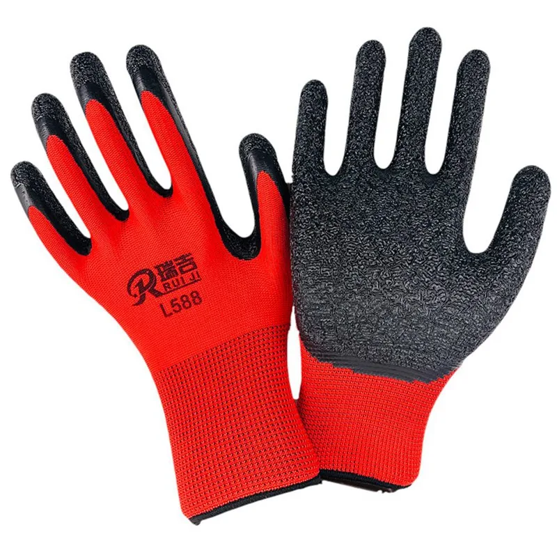 

12pairs Nylon Latex Wrinkle Gloves Unisex Anti-Skid Oil-Resistant Patchwork Color Rubber Glove Male Work Mittens Dropship