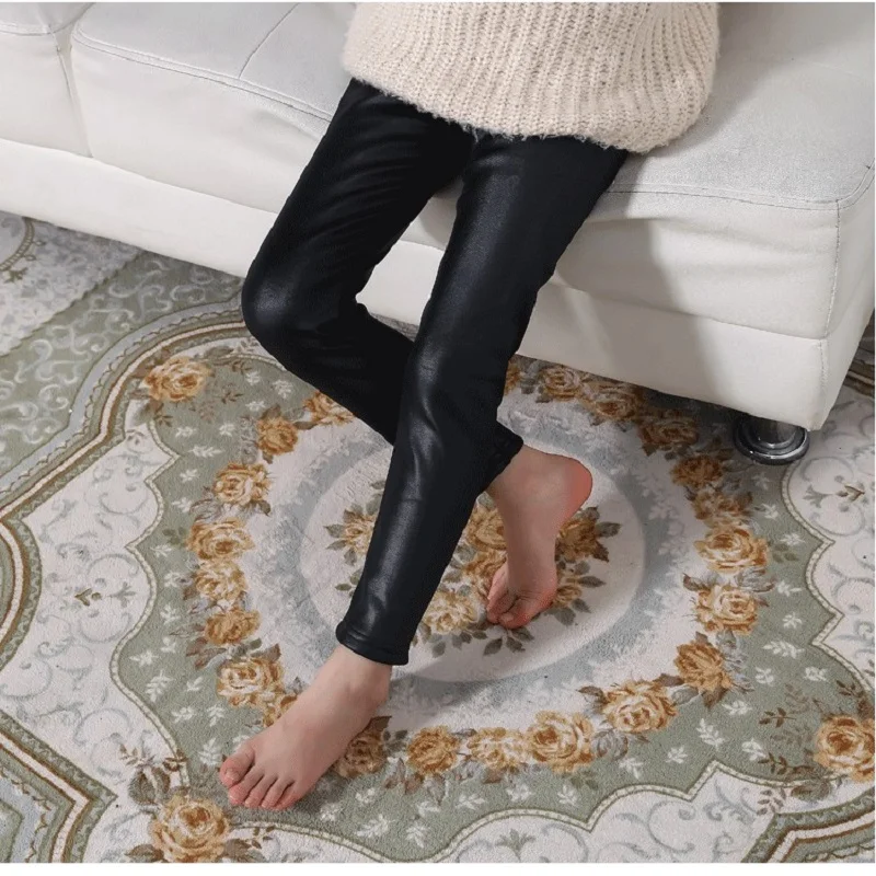 New Winter Item Girl Pu Leather Pant Warm Trousers Four Colors 3-10 Years
