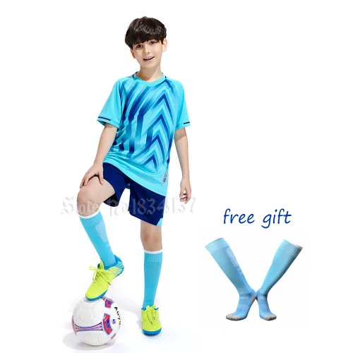 Futbol, тренировочная форма, спортивная одежда, футбольные майки, спортивный костюм для детей, настраиваемая Футбольная форма, молодежный футбольный комплект, пустой - Цвет: skyblue
