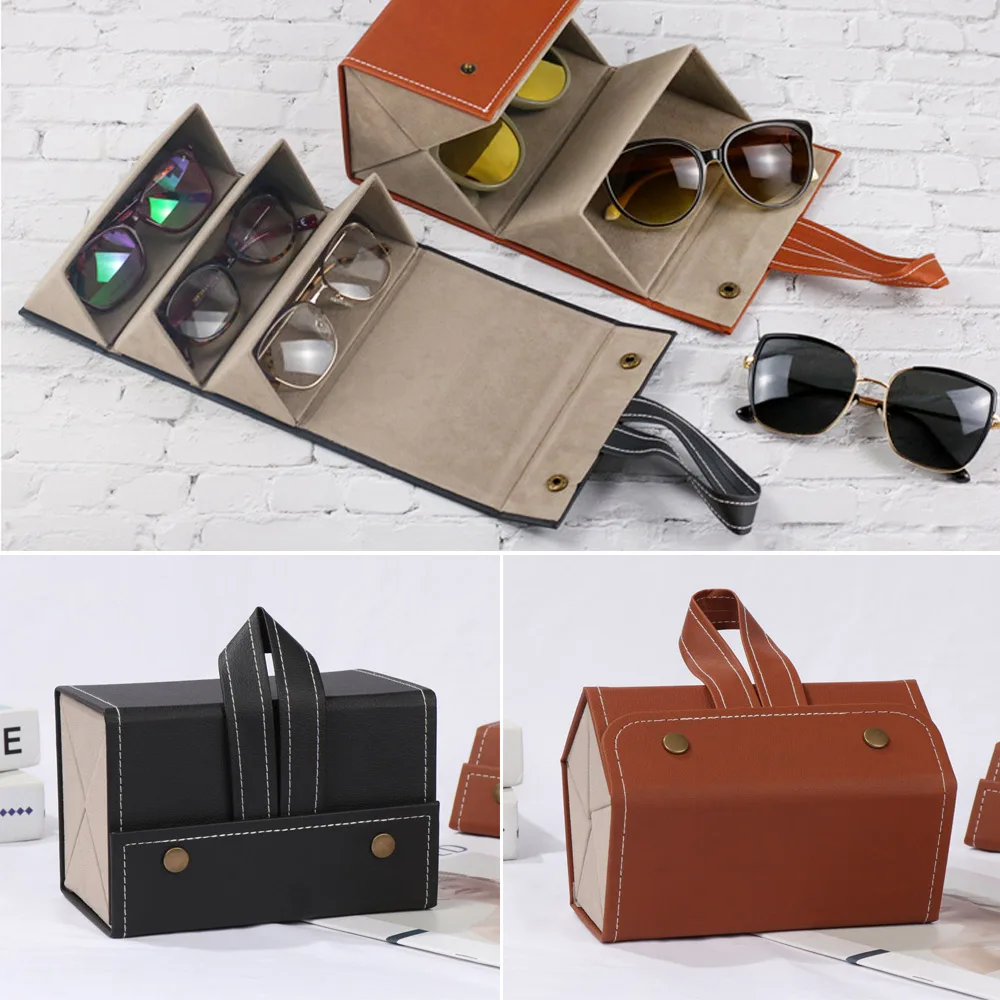 Glasses Case Glasses Storage Bag Sunglasses Bag Portable Glasses Organizer 2/3/4/5/6 Multi-slot Eyeglasses Storage Display Travel Folding Sunglasses PU Leather Case