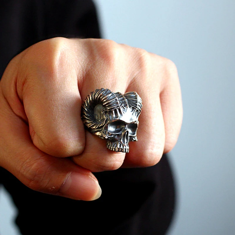 Уникальное кольцо с черепом и рогатым дьяволом для мужчин мальчиков готическое