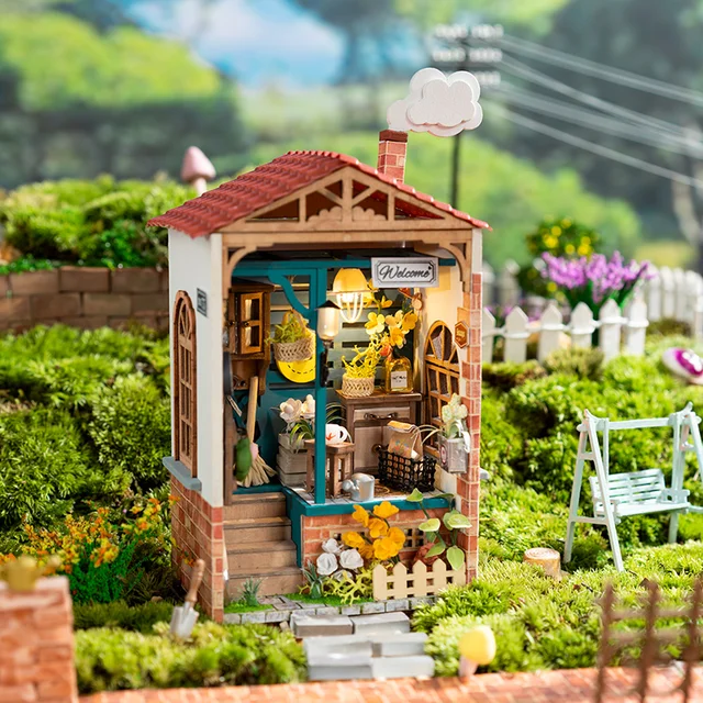 Robotime DIY Wooden Dollhouse Mini Town Doll House with Furniture Bookshop for Children Gift Miniature Adult 5