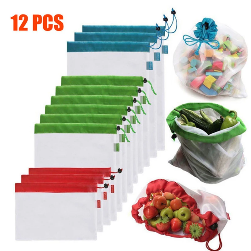 12 шт многоразовые сетчатые сумки для хранения экологически чистые хорошие двойные сшитые прочные фруктовые овощные продуктовые прочные сумки-держатели