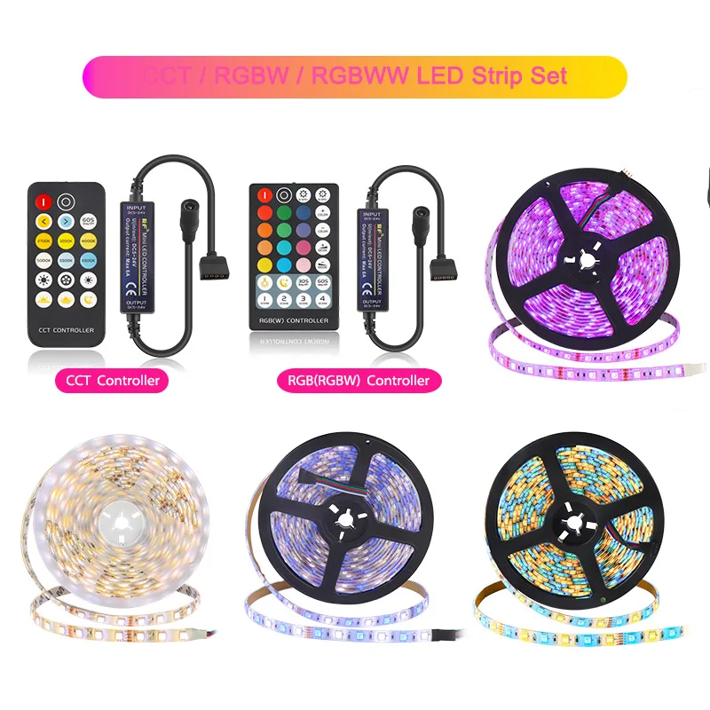 DC12V 5050 LED Strip RGB RGBW RGBWW CCT 5M with RF LED Controller Remote And Power supply LED Strip Light Kit 150 Leds 300 Leds