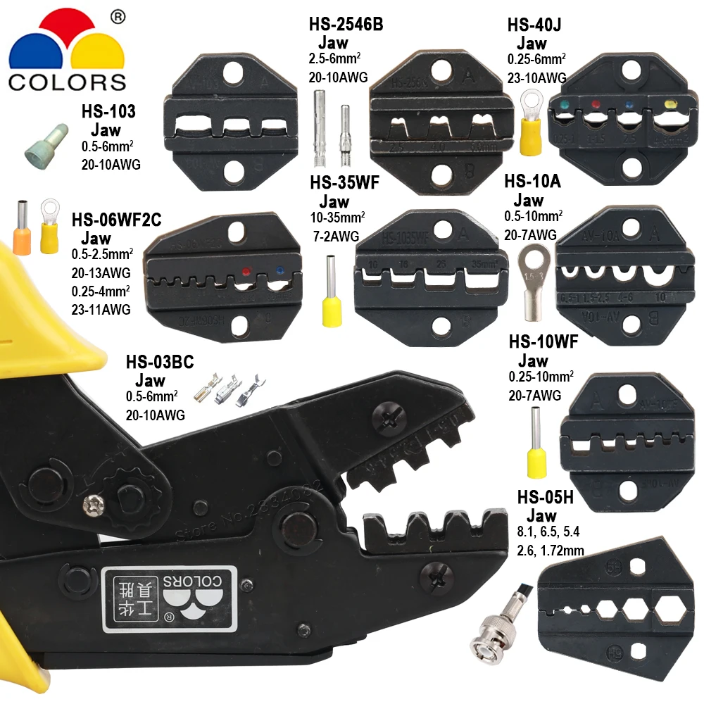 

HS-03BC Plug Tube Insulation Non insulation Coaxial Cable Terminals Crimper 8 jaws Replacement Clamp Tools Kit 230mm Pliers
