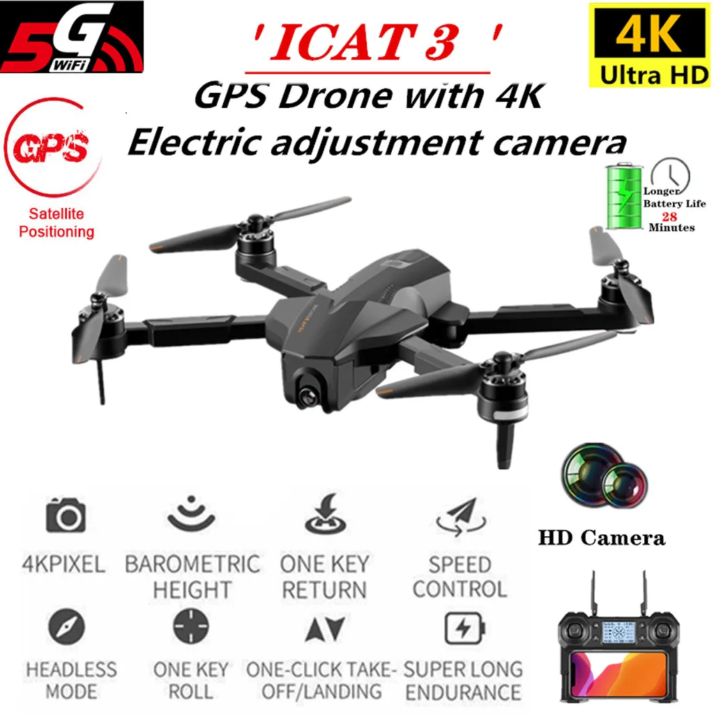 ICAT3 5G wifi FPV gps Квадрокоптер камера gps wifi FPV с широкоугольной камерой камера бесщеточные складные радиоуправляемые Дроны с камерой игрушки