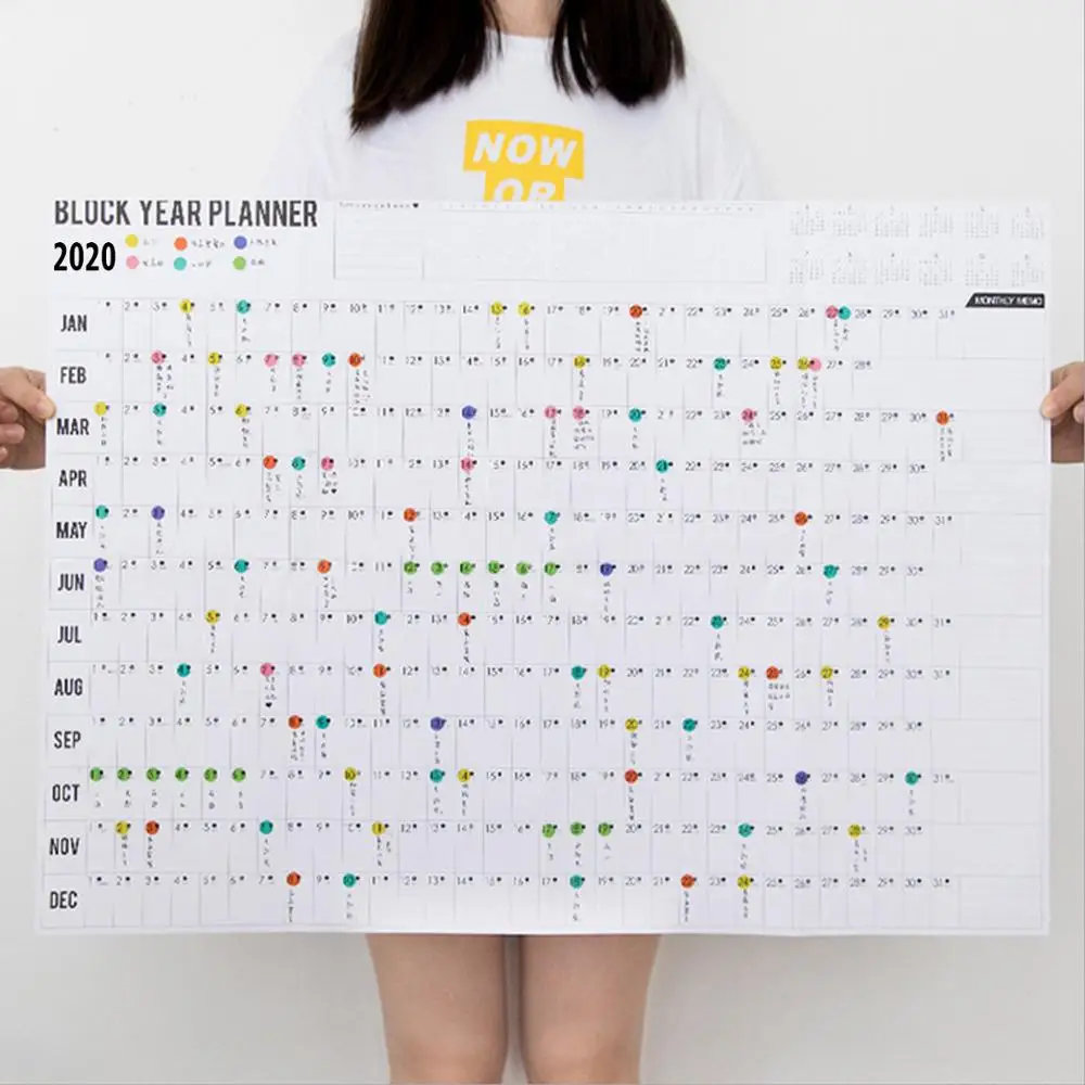 

2019/2020 Block Year Planner Daily Plan Paper Wall Calendar w/2 Sheet EVA Mark Stickers for Office School Supplies 73 x 51.5cm