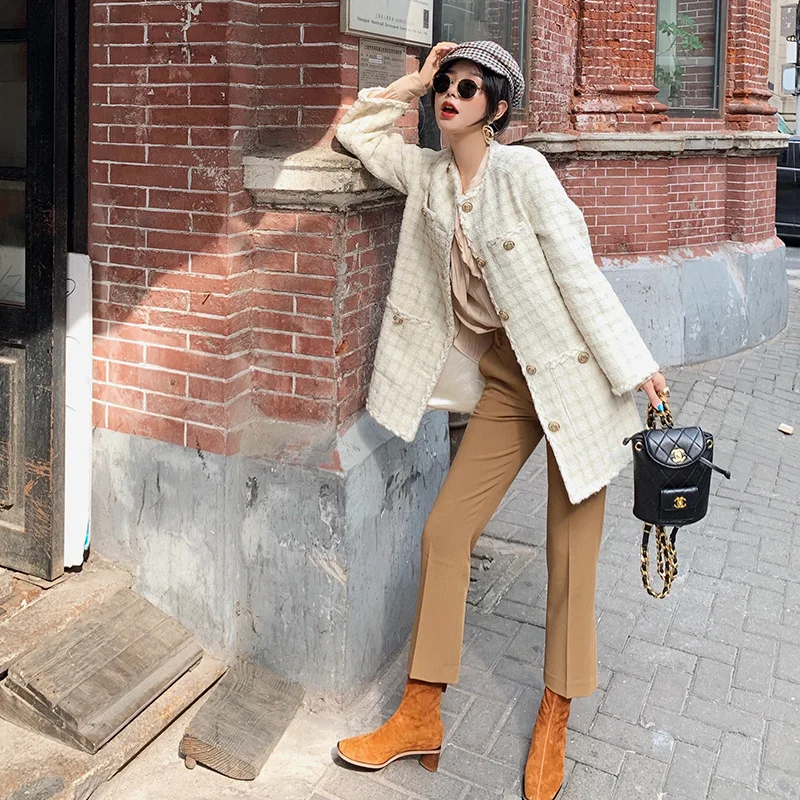 "Listening Dew" Anna Celebrity Style Fashion Light Luxury Graceful Coat Loose-Fit Wool Autumn Coat Blouses
