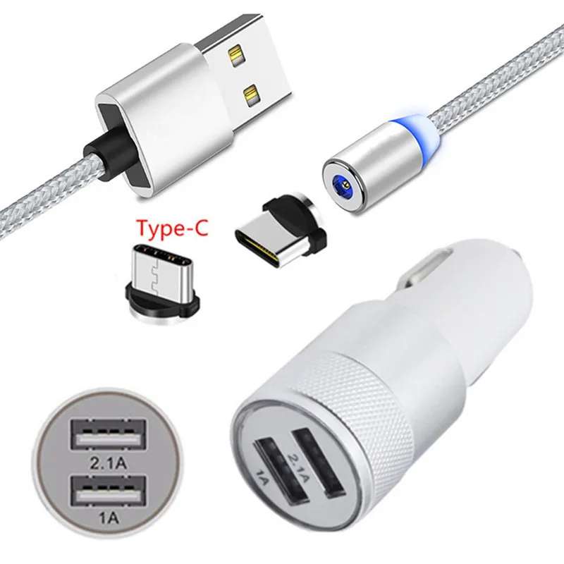 2 Порты USB Автомобильное зарядное устройство для samsung A8 A50 Honor 9X htc U11 U19e Desire 19+ LG Stylo 5 G8 G7 Thinq G6 Q9 Магнитный Тип C кабель - Тип штекера: Car charger 1M cable