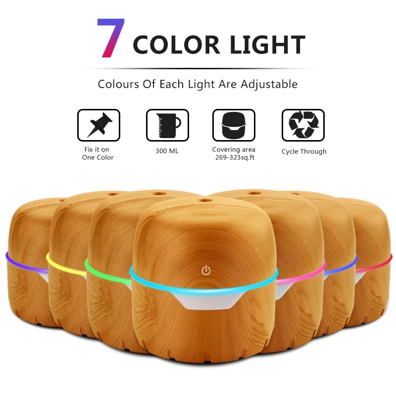 300Ml Ultrasonic Air Humidifier Air Purifier Oil Diffuser Usb Essential for Office Home with 7 Color Change Led Night Light