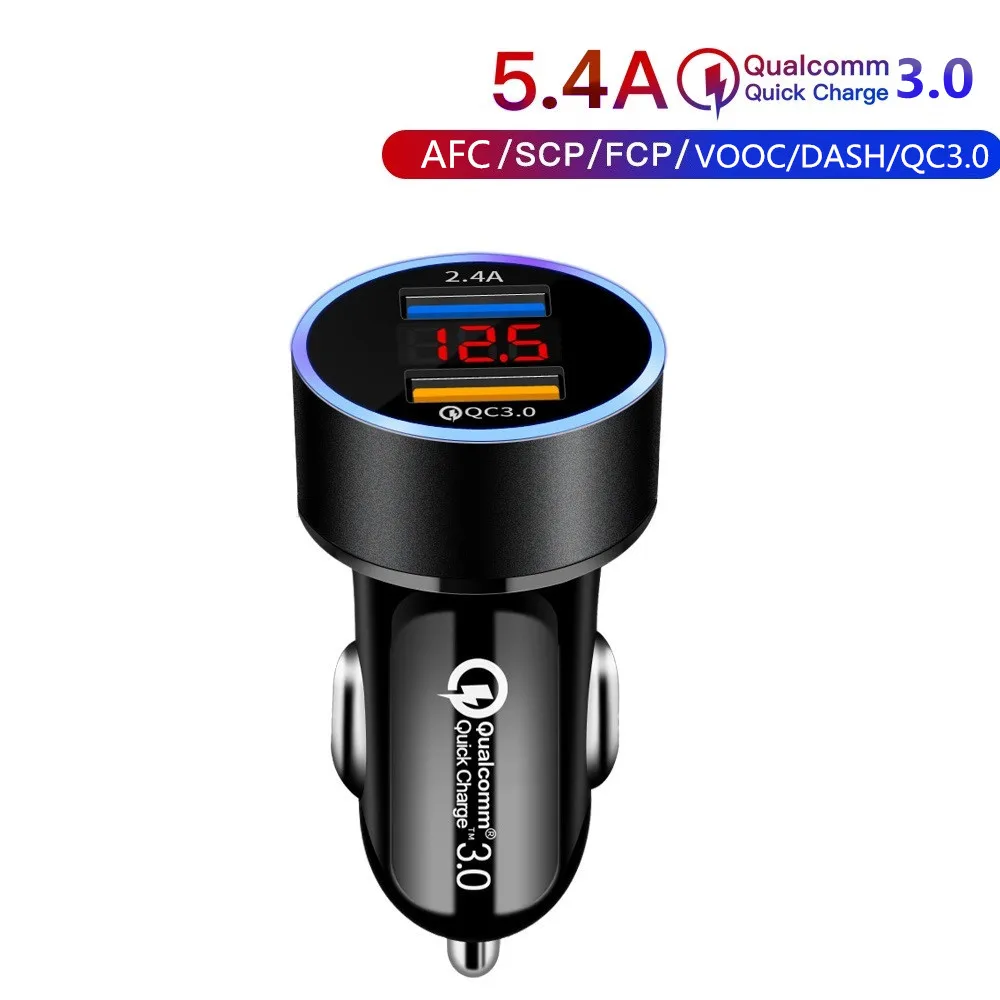 

Quick Charger Digital Led Display Dual USB Car Charger Adapter Voltmeter For Iphone Mobile Phone 2 Port Charger Dual Charging