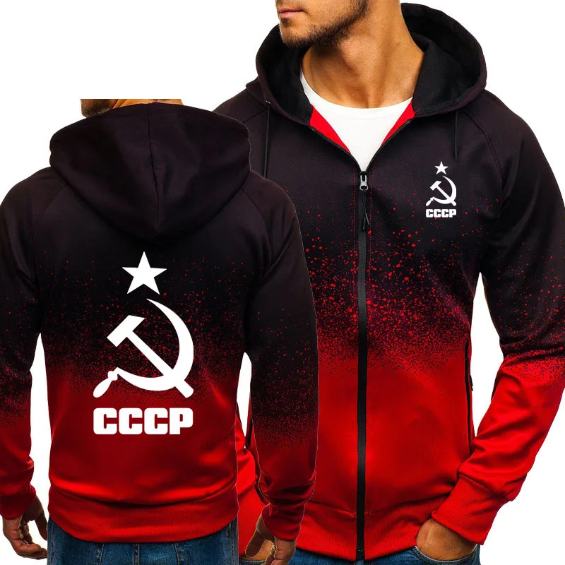 

Men Hoodies Unique CCCP Russian USSR Soviet Union Print Gradient Hooded Mens Jacket Sweatshirt Fleece Tracksuits Male Masculino