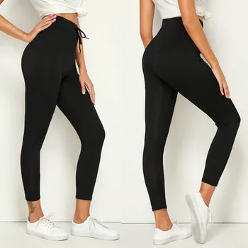 

Women Solid Color Drawstring Waist Leggings 2019 Autumn Winter Thick Warm Basic Thermal Stretchy Legging