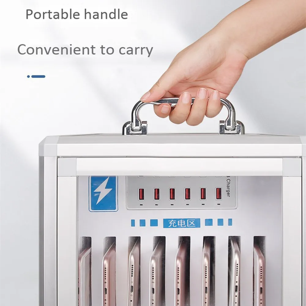 Portable mobile phone safe deposit box USB charging port suitcase school troop unit meeting hang on wall storage toolbox lock 48