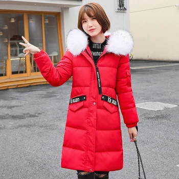

2020 winter parka for women thick long jackets plus size solid hooded fur collar cotton padded warm female coats manteau femme