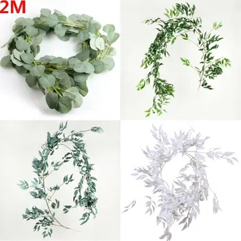 

Artificial Fake Eucalyptus Garland Long Leaf Plants Greenery Foliage Home Decor 2 m Simulation Plant Leaves Rattan