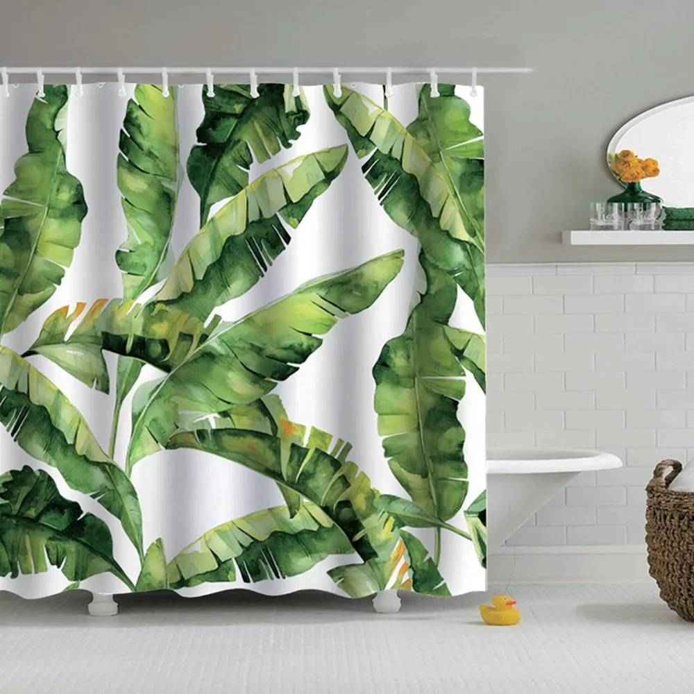 Зеленые тропические растения занавески для душа для ванной комнаты водонепроницаемый полиэстер занавески для душа листья печать занавески s для ванной ванны - Цвет: 19946