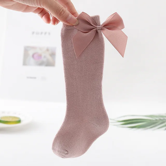 2020 Baby Girls Socks New Toddlers Girl Big Bow Knee High Long Soft Kids Socks Bowknot 100% Cotton 0-3 Years Newborn Socks Back-Pink